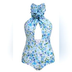 NWOT- Blue Floral One Piece Bathing Suit.